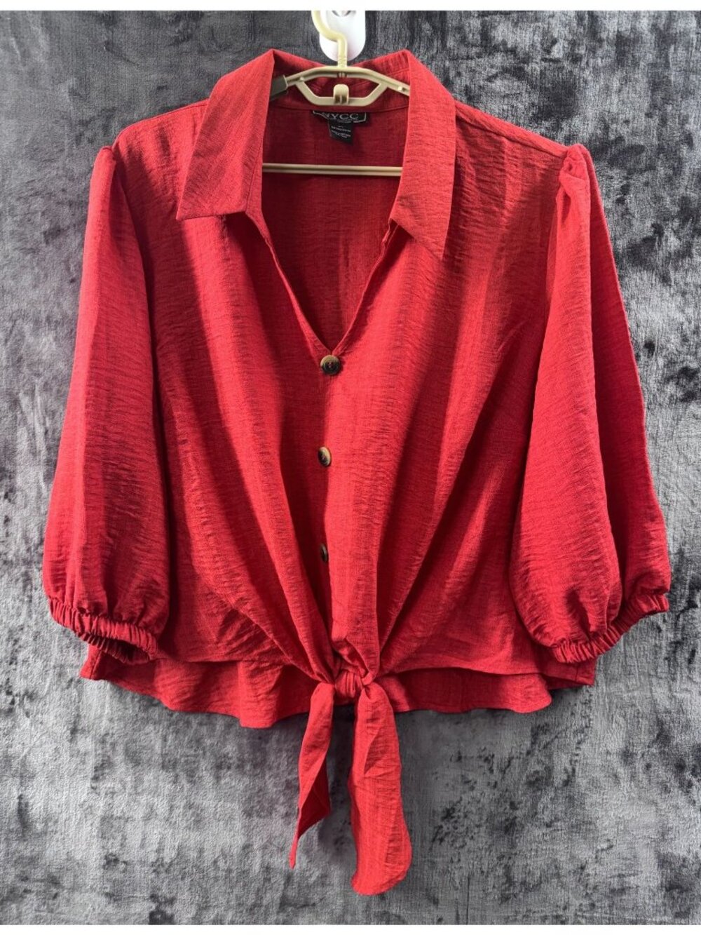 NYCC New York Clothing Co Red Tie Front Blouse Women's 3X Puff Sleeve